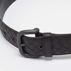 Bottega Veneta Brown Intrecciato Leather Buckle Belt 85 CM