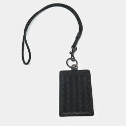 Bottega Veneta Black Intrecciato Leather Lanyard Card Holder