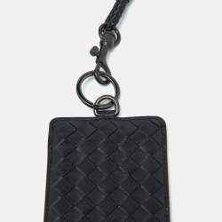 Bottega Veneta Black Intrecciato Leather Lanyard Card Holder