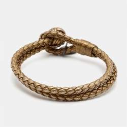 Pre Owned Bottega Veneta  Intrecciato Nappa Leather Knot Gunmetal Tone Bracelet 
