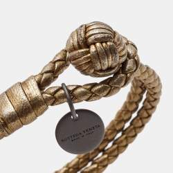 Pre Owned Bottega Veneta  Intrecciato Nappa Leather Knot Gunmetal Tone Bracelet 