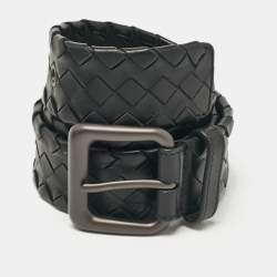 Bottega Veneta Black Intrecciato Leather Buckle Belt 75CM