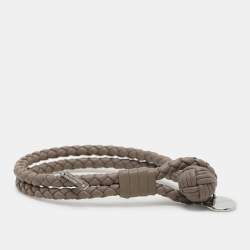 Pre Owned Bottega Veneta Grey Intrecciato Leather Double Strand Bracelet M