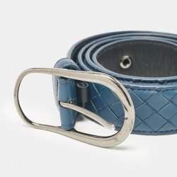 Bottega Veneta Dark Blue Intrecciato Leather Buckle Belt 90 CM