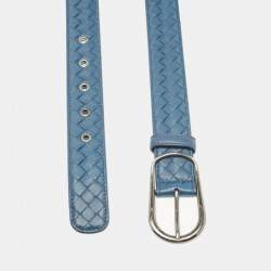 Bottega Veneta Dark Blue Intrecciato Leather Buckle Belt 90 CM