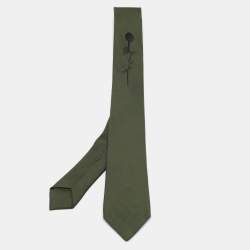 Bottega Veneta Green Needle Print Silk Classic Tie 
