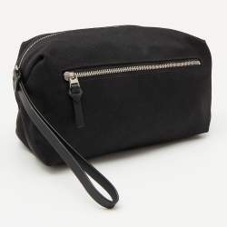 Bottega Veneta Black Fabric and Leather Travel Zip Pouch