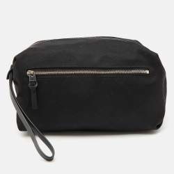 Bottega Veneta Black Fabric and Leather Travel Zip Pouch