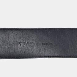 Bottega Veneta Black Intrecciato Leather Buckle Belt 110CM