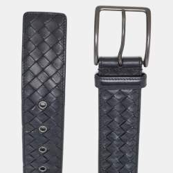 Bottega Veneta Black Intrecciato Leather Buckle Belt 110CM