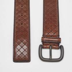 Bottega Veneta Brown Intrecciato Laser Leather Buckle Belt 95CM
