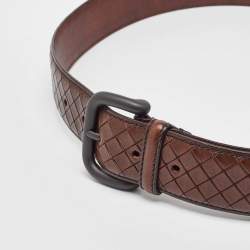 Bottega Veneta Brown Intrecciato Laser Leather Buckle Belt 95CM