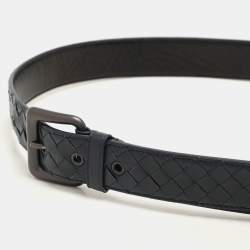 Bottega Veneta Navy Blue Intrecciato Leather Buckle Belt 95CM