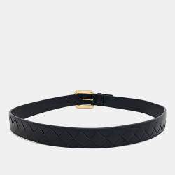 Pre Owned Bottega Veneta Black Leather Mesh Belt