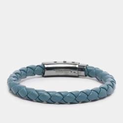 Pre Owned Bottega Veneta Blue Intrecciato Woven Leather Bracelet
