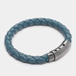Pre Owned Bottega Veneta Blue Intrecciato Woven Leather Bracelet