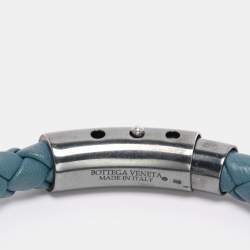 Pre Owned Bottega Veneta Blue Intrecciato Woven Leather Bracelet