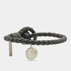 مملوكة مسبقًا سوار بوتيغا فينيتا جلد إنترشياتو أسود ومعجن فضي اللون بعقدة 