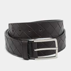 Pre Owned Bottega Veneta 90 CM Buckle Belt Brown Intrecciato Leather