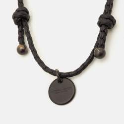 Pre Owned Bottega Veneta Braided Leather Gunmetal Tone Adjustable Bracelet
