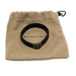 Bottega Veneta Black Intrecciato Woven Leather Sterling Silver Bracelet S