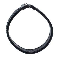 Bottega Veneta Black Intrecciato Woven Leather Sterling Silver Bracelet S
