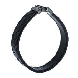 Bottega Veneta Black Intrecciato Woven Leather Sterling Silver Bracelet S