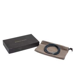 Bottega Veneta Blue Intrecciato Woven Leather Silver Double Wrap Bracelet 