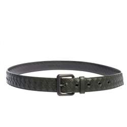Bottega Veneta Dark Green Intreciatto Leather Buckle Belt 110CM