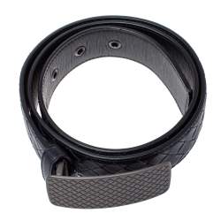 Pre Owned Bottega Veneta Black Intrecciato Leather Belt 90CM