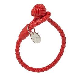 Pre Owned Bottega Veneta Intrecciato Red Nappa Leather Single Strand Bracelet