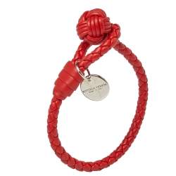 Pre Owned Bottega Veneta Intrecciato Red Nappa Leather Single Strand Bracelet