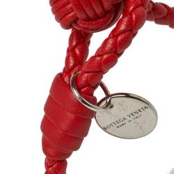 Pre Owned Bottega Veneta Intrecciato Red Nappa Leather Single Strand Bracelet