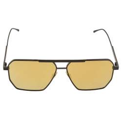 Pre Owned Bottega Veneta Black Tone/ Gold Mirrored BV1012S Navigator Sunglasses