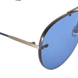 Pre Owned Bottega Veneta Silver Tone/ Blue BV0179S Aviator Sunglasses
