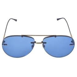 Pre Owned Bottega Veneta Silver Tone/ Blue BV0179S Aviator Sunglasses