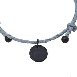 Pre Owned Bottega Veneta Intrecciato Nappa Grey Woven Leather Adjustable Bracelet