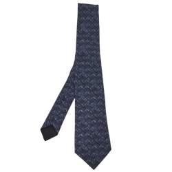 Bottega Veneta Midnight Blue Intrecciato Print Silk Tie