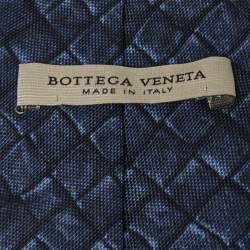 Bottega Veneta Midnight Blue Intrecciato Print Silk Tie