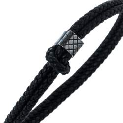 Pre Owned Bottega Veneta Black Double Intrecciato Leather Silver Adjustable Bracelet