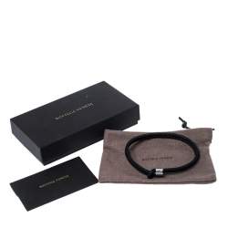 Pre Owned Bottega Veneta Black Double Intrecciato Leather Silver Adjustable Bracelet