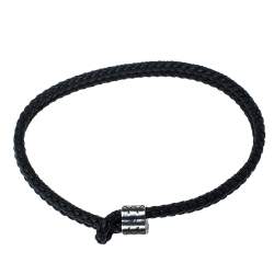 Pre Owned Bottega Veneta Black Double Intrecciato Leather Silver Adjustable Bracelet