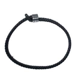 Pre Owned Bottega Veneta Black Double Intrecciato Leather Silver Adjustable Bracelet