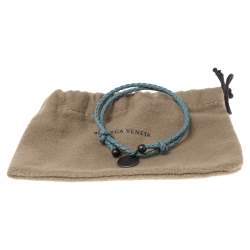 Pre Owned Bottega Veneta Blue Intrecciato Leather Adjustable Bracelet