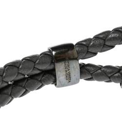 Pre Owned Bottega Veneta Grey Intrecciato Leather Sterling Silver Hook Bracelet S