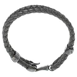 Pre Owned Bottega Veneta Grey Intrecciato Leather Sterling Silver Hook Bracelet S