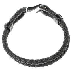 Pre Owned Bottega Veneta Grey Intrecciato Leather Sterling Silver Hook Bracelet S