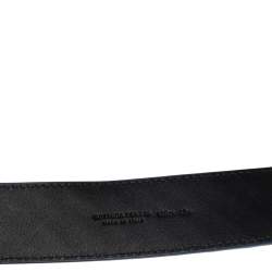 Pre Owned Bottega Veneta Blue Intrecciato Leather Buckle Belt 105CM