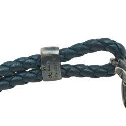 Pre Owned Bottega Veneta Blue Intrecciato Woven Leather Hook Bracelet M