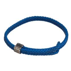 Pre Owned Bottega Veneta Blue Woven Leather Silver Adjustable Bracelet